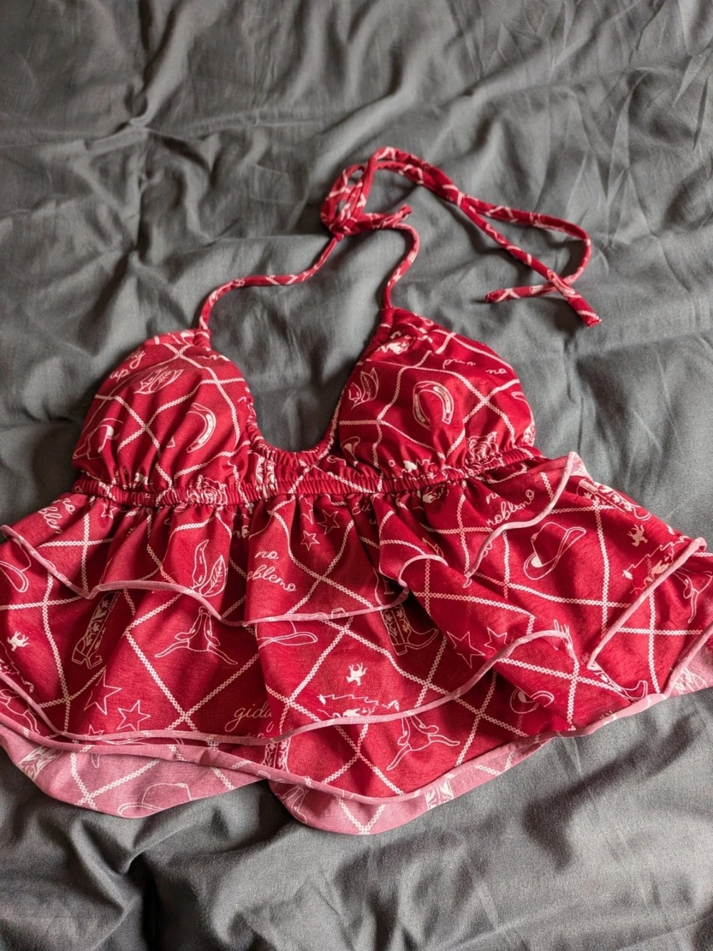 wild fable Red Printed Ruffle Halter Camisole